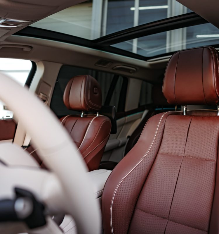 Close up photo of details of a modern luxury car interior