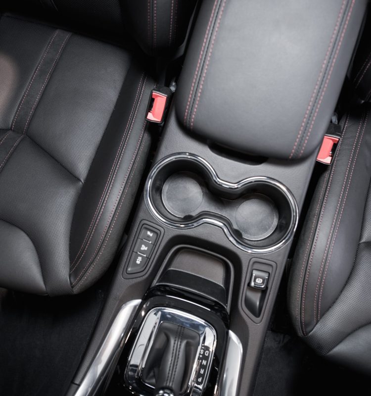 Modern Car Interior Top View. Black Leather Brand New Car Interior.